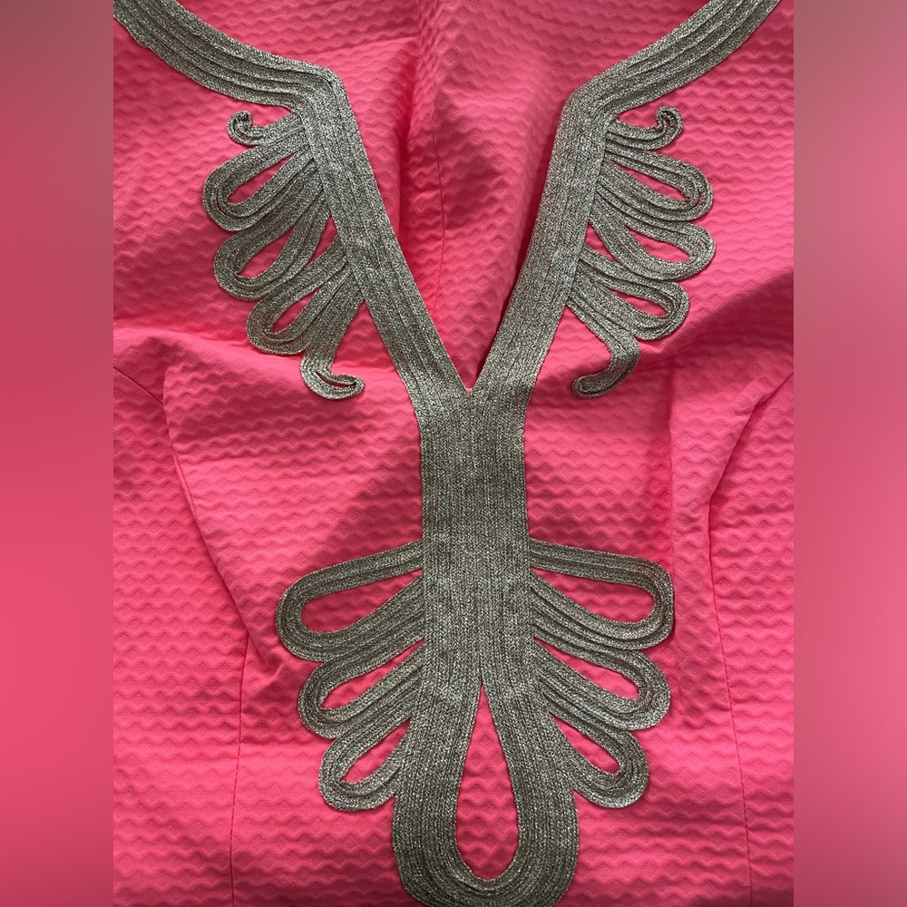 Lilly Pulitzer shift dress Janine neon pink gold details - Picture 7 of 12